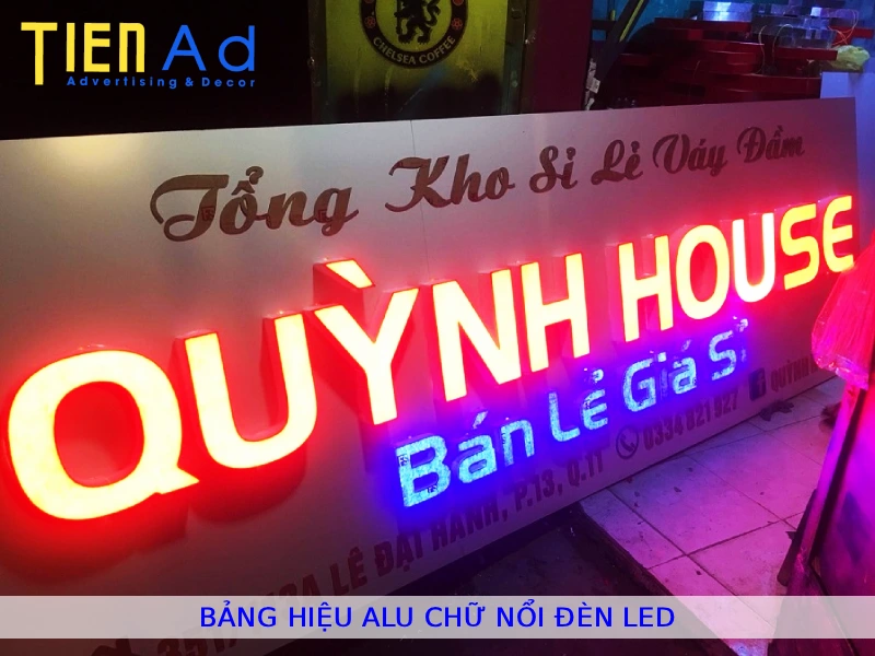 Bảng hiệu alu chữ nổi đèn led