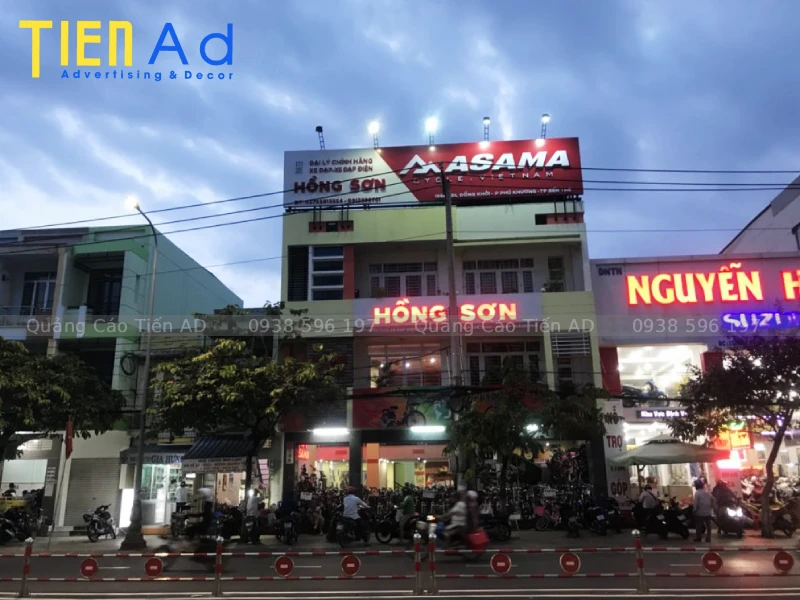 Bảng hiệu alu chữ nổi mica sáng đèn cửa hàng xe đạp điện Hồng Sơn