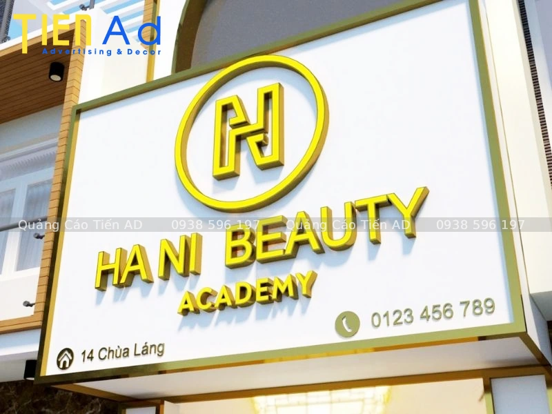 Bảng hiệu alu chữ nổi mica viền inox