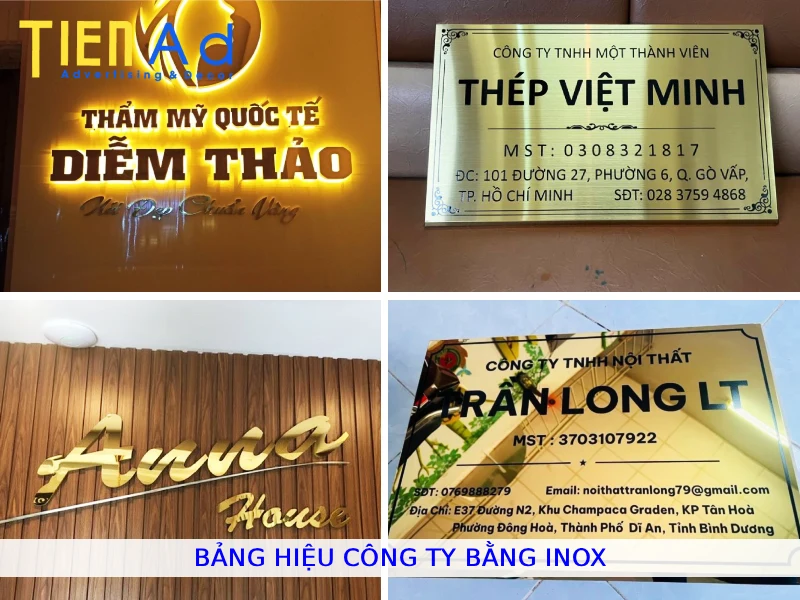 Bảng hiệu công ty bằng inox