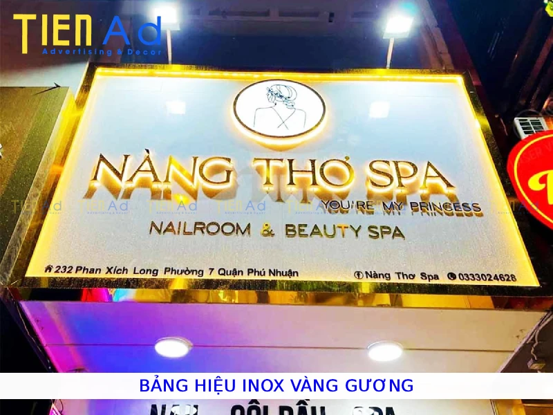 Bảng hiệu inox vàng gương