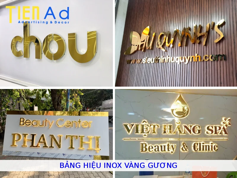 Bảng hiệu inox vàng gương