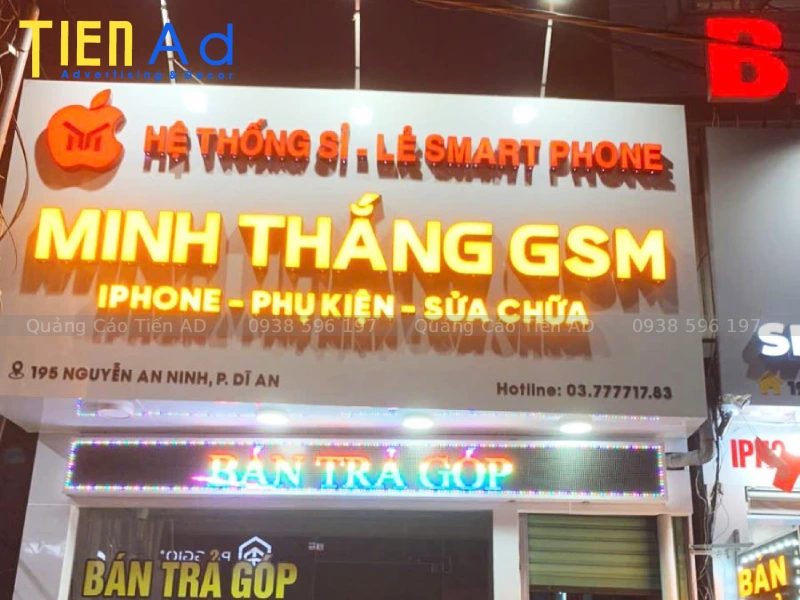 Bảng hiệu quảng cáo alu chữ nổi mica sáng mặt