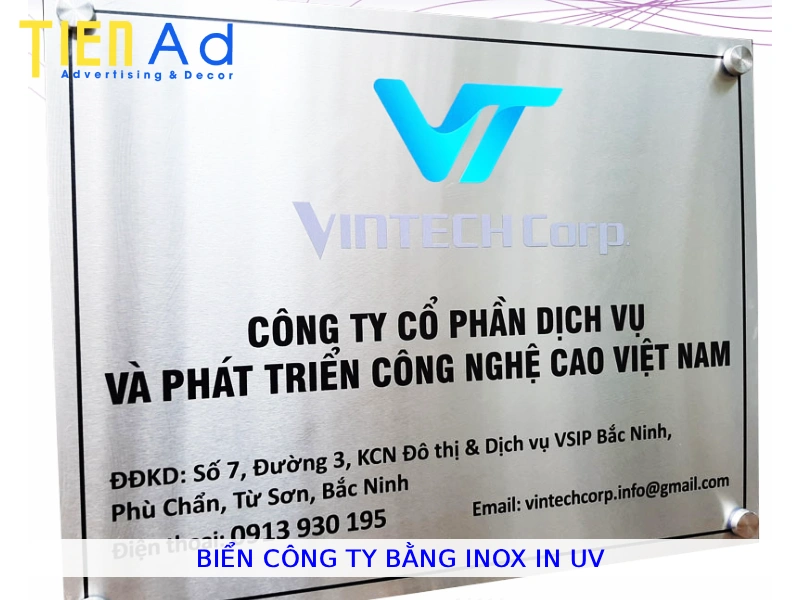 Biển công ty bằng inox in UV
