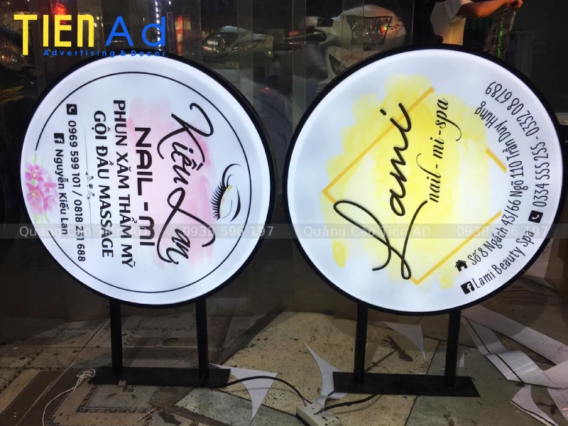 Biển vẫy hộp đèn mica hút nổi tròn
