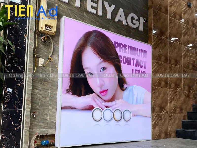 Đánh giá hiệu quả sau khi lắp đặt hộp đèn bạt không gân in UV cửa hàng mắt kính EYEIYAGI