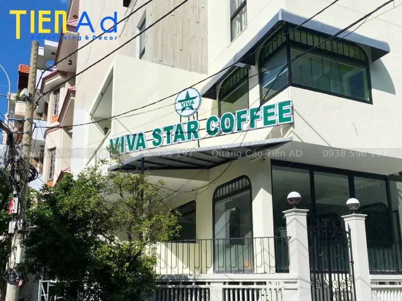 Hình ảnh thi công và hoàn thiện dự án làm bảng hiệu quảng cáo Viva Star Coffee