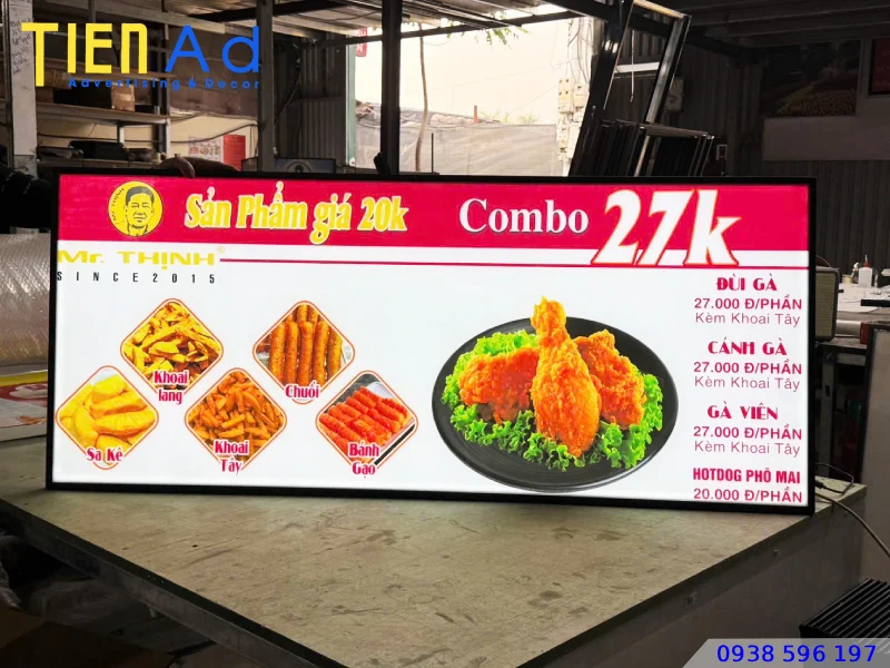 Hộp đèn quảng cáo làm menu quán ăn