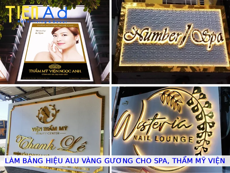 Làm bảng hiệu alu vàng gương cho spa thẩm mỹ viện