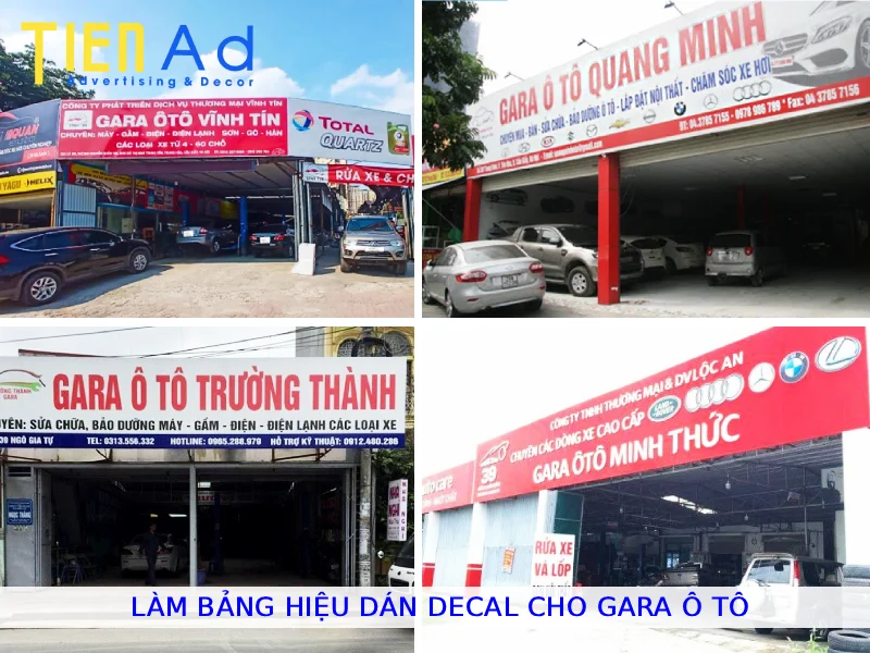 Làm bảng hiệu dán decal cho gara ô tô
