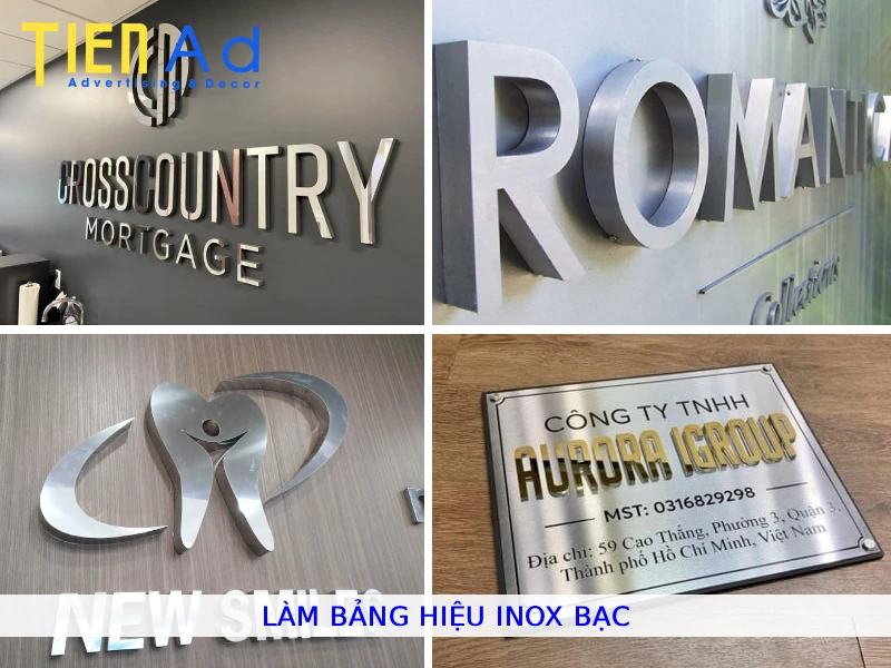 Làm bảng hiệu inox bạc